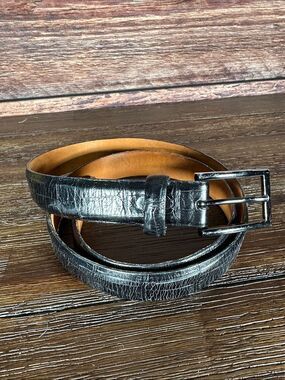 Remo Tulliani Men's Black Calfskin Leather Belt with Rectangular Buckle